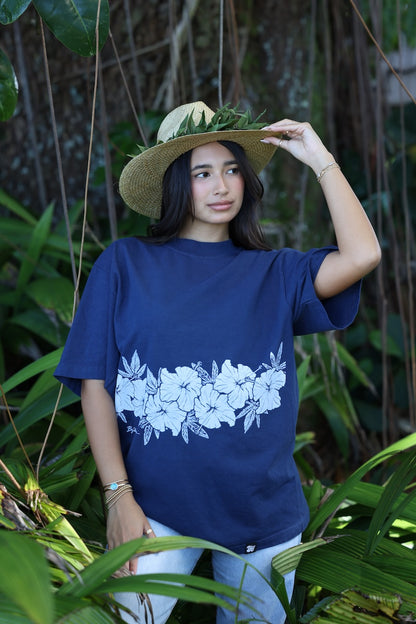 Hibiscus Oversized Tee - Navy