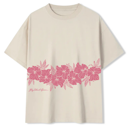 Hibiscus Oversized Tee - Ecru/Pink